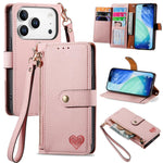حافظة هاتف جلدية بحبل بسحاب حب، لهواتف iPhone 17e / 16e، iPhone 17 Pro Max، iPhone 17 Pro، iPhone 17، iPhone Air، iPhone 16 Pro Max، iPhone 16 Pro، iPhone 16 Plus
