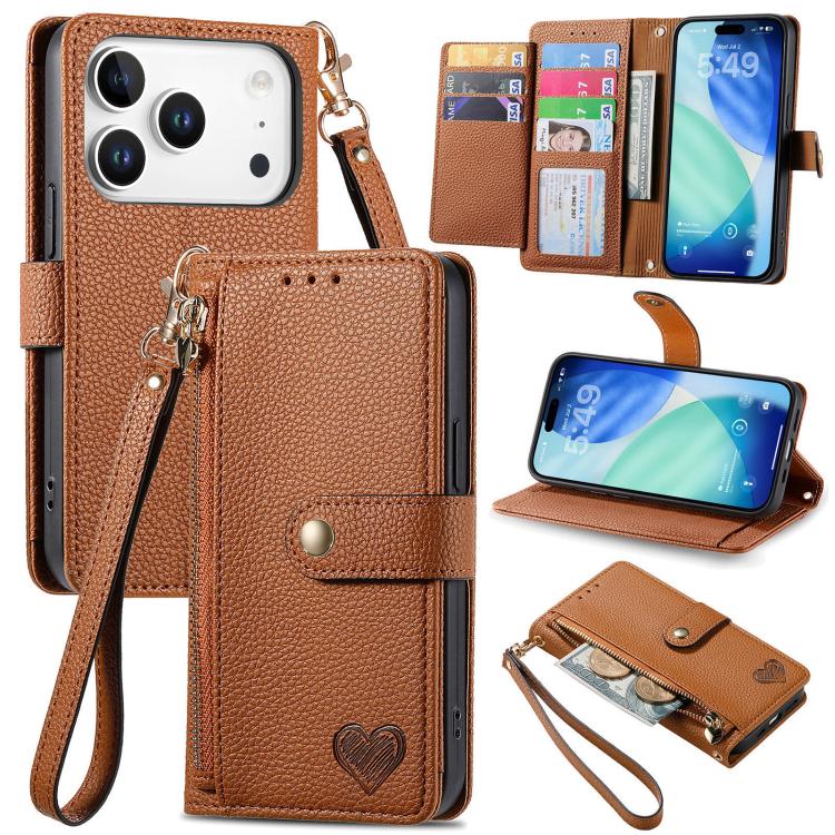 حافظة هاتف جلدية بحبل بسحاب حب، لهواتف iPhone 17e / 16e، iPhone 17 Pro Max، iPhone 17 Pro، iPhone 17، iPhone Air، iPhone 16 Pro Max، iPhone 16 Pro، iPhone 16 Plus