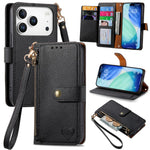 حافظة هاتف جلدية بحبل بسحاب حب، لهواتف iPhone 17e / 16e، iPhone 17 Pro Max، iPhone 17 Pro، iPhone 17، iPhone Air، iPhone 16 Pro Max، iPhone 16 Pro، iPhone 16 Plus