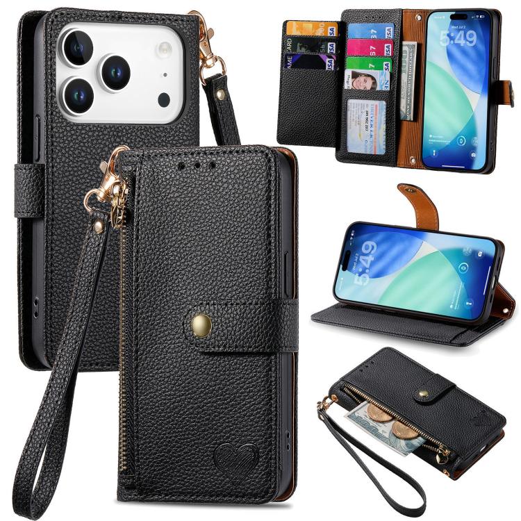 حافظة هاتف جلدية بحبل بسحاب حب، لهواتف iPhone 17e / 16e، iPhone 17 Pro Max، iPhone 17 Pro، iPhone 17، iPhone Air، iPhone 16 Pro Max، iPhone 16 Pro، iPhone 16 Plus