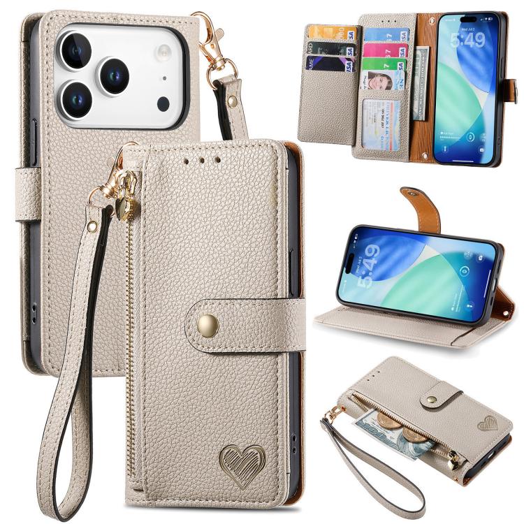 حافظة هاتف جلدية بحبل بسحاب حب، لهواتف iPhone 17e / 16e، iPhone 17 Pro Max، iPhone 17 Pro، iPhone 17، iPhone Air، iPhone 16 Pro Max، iPhone 16 Pro، iPhone 16 Plus