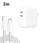 شاحن مزدوج 35 واط PD3.0 USB-C / Type-C مع كابل بيانات Type-C إلى 8 سنون، قابس الولايات المتحدة، قابس الولايات المتحدة + كابل 8 سنون بطول 1 متر، قابس الولايات المتحدة + كابل 8 سنون بطول 2 متر