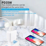 شاحن مزدوج 35 واط PD3.0 USB-C / Type-C مع كابل بيانات Type-C إلى 8 سنون، قابس الولايات المتحدة، قابس الولايات المتحدة + كابل 8 سنون بطول 1 متر، قابس الولايات المتحدة + كابل 8 سنون بطول 2 متر