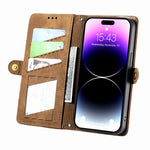 غطاء هاتف جلدي بمحفظة بسحاب هندسية مع إبزيم جانبي، لهواتف iPhone 14 Pro Max، iPhone 7 / 8 / SE 2022، iPhone 13 Pro Max، iPhone 13 Pro، iPhone 13، iPhone 12 / 12 Pro، iPhone 12 Pro Max، iPhone 11 Pro Max
