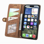 غطاء هاتف جلدي بمحفظة بسحاب هندسية مع إبزيم جانبي، لهواتف iPhone 17e / 16e، iPhone 17 Pro Max، iPhone 17 Pro، iPhone 17، iPhone Air، iPhone 16 Pro Max، iPhone 16 Pro، iPhone 16 Plus