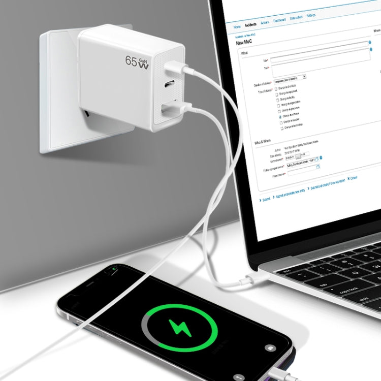 محول لابتوب GaN PD65W Type-C x 2 + USB3.0 لسلسلة Apple MacBook، قابس الولايات المتحدة