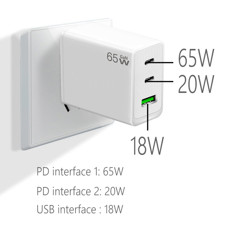 محول لابتوب GaN PD65W Type-C x 2 + USB3.0 لسلسلة Apple MacBook، قابس الولايات المتحدة