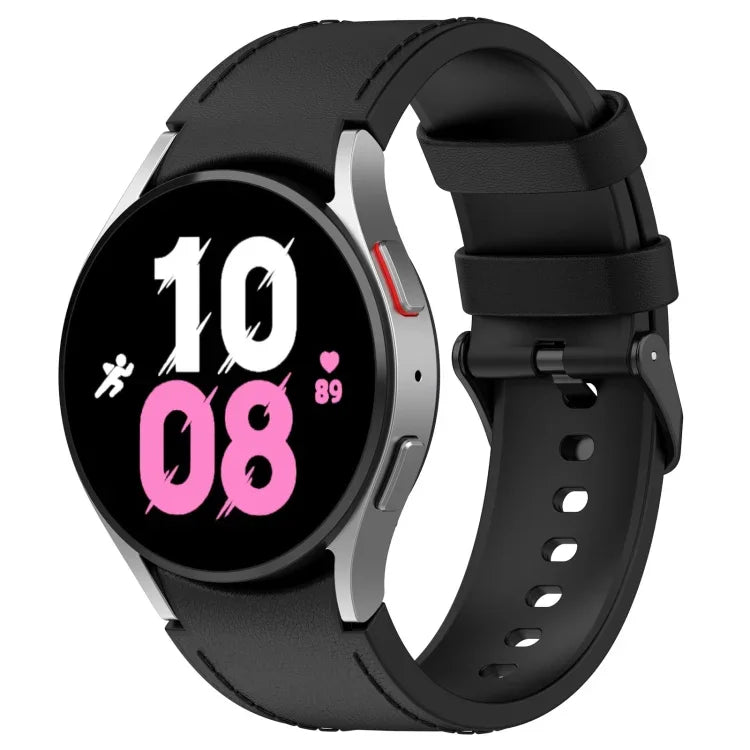 Silicone Leather Black Buckle Watch Band, For Samsung Galaxy Watch 6 Classic, For Samsung Galaxy Watch 6