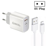 شاحن بمنفذين USB-C / Type-C + USB QC3.0 بقوة 30 واط PD مع كابل بيانات USB بطول 1 متر إلى 8 بن، قابس الاتحاد الأوروبي، قابس الولايات المتحدة، قابس أستراليا