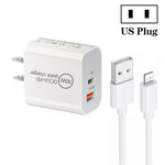 شاحن بمنفذين USB-C / Type-C + USB QC3.0 بقوة 30 واط PD مع كابل بيانات USB بطول 1 متر إلى 8 بن، قابس الاتحاد الأوروبي، قابس الولايات المتحدة، قابس أستراليا