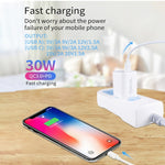 شاحن بمنفذين USB-C / Type-C + USB QC3.0 بقوة 30 واط PD مع كابل بيانات USB بطول 1 متر إلى 8 بن، قابس الاتحاد الأوروبي، قابس الولايات المتحدة، قابس أستراليا