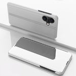 غطاء هاتف جلدي بغطاء أفقي مع مرآة مطلية وحامل، لأجهزة iPhone 17e / 16e، iPhone 17 Pro Max، iPhone 17 Pro، iPhone 17، iPhone Air، iPhone 16 Pro Max