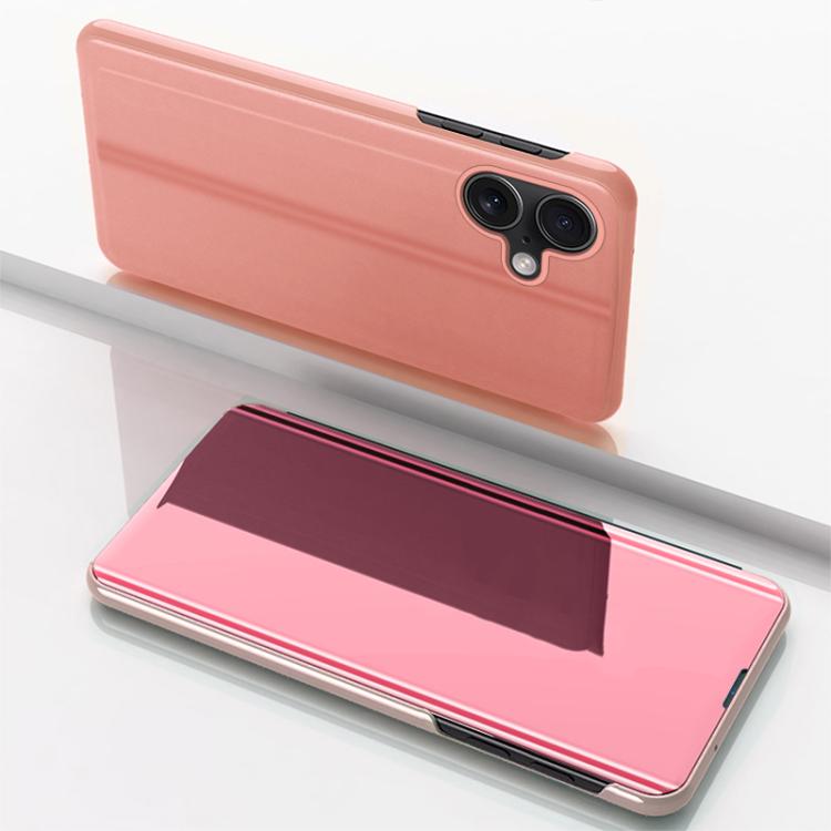 غطاء هاتف جلدي بغطاء أفقي مع مرآة مطلية وحامل، لأجهزة iPhone 17e / 16e، iPhone 17 Pro Max، iPhone 17 Pro، iPhone 17، iPhone Air، iPhone 16 Pro Max