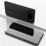 غطاء هاتف جلدي بغطاء أفقي مع مرآة مطلية وحامل، لأجهزة iPhone 17e / 16e، iPhone 17 Pro Max، iPhone 17 Pro، iPhone 17، iPhone Air، iPhone 16 Pro Max