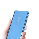غطاء هاتف جلدي بغطاء أفقي مع مرآة مطلية وحامل، لأجهزة iPhone 17e / 16e، iPhone 17 Pro Max، iPhone 17 Pro، iPhone 17، iPhone Air، iPhone 16 Pro Max