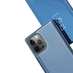 غطاء هاتف جلدي بغطاء أفقي مع مرآة مطلية وحامل، لأجهزة iPhone 17e / 16e، iPhone 17 Pro Max، iPhone 17 Pro، iPhone 17، iPhone Air، iPhone 16 Pro Max
