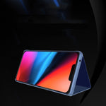 غطاء هاتف جلدي بغطاء أفقي مع مرآة مطلية وحامل، لأجهزة iPhone 17e / 16e، iPhone 17 Pro Max، iPhone 17 Pro، iPhone 17، iPhone Air، iPhone 16 Pro Max