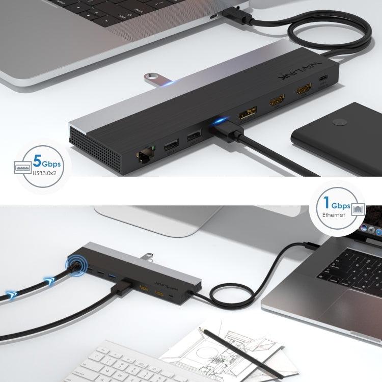 محطة إرساء Wavlink UMD08 DisplayPort 12 في 1 Type-C لعرض ثلاثي، UMD08