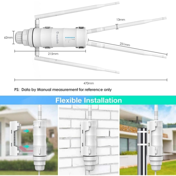 راوتر واي فاي مقاوم للطقس WAVLINK WN572HP3 AC1200 ثنائي النطاق مكرر واي فاي خارجي، قابس أمريكي، قابس أوروبي، قابس بريطاني، قابس أسترالي