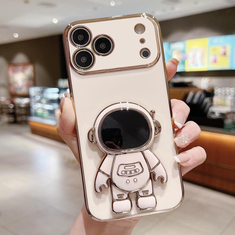 غطاء هاتف بحامل رائد فضاء مطلي بالكهرباء، لهواتف iPhone 17e / 16e، iPhone 17 Pro Max، iPhone 17 Pro، iPhone 17، iPhone Air، iPhone 16 Pro Max، iPhone 16 Pro، iPhone 16 Plus