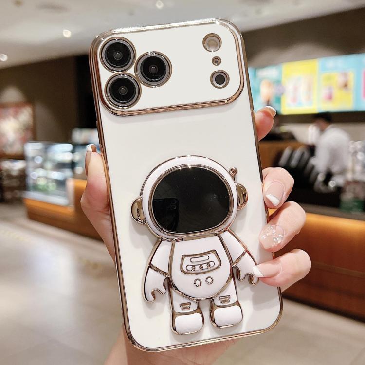 غطاء هاتف بحامل رائد فضاء مطلي بالكهرباء، لهواتف iPhone 17e / 16e، iPhone 17 Pro Max، iPhone 17 Pro، iPhone 17، iPhone Air، iPhone 16 Pro Max، iPhone 16 Pro، iPhone 16 Plus