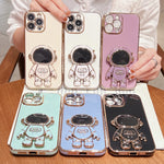 غطاء هاتف بحامل رائد فضاء مطلي بالكهرباء، لهواتف iPhone 17e / 16e، iPhone 17 Pro Max، iPhone 17 Pro، iPhone 17، iPhone Air، iPhone 16 Pro Max، iPhone 16 Pro، iPhone 16 Plus