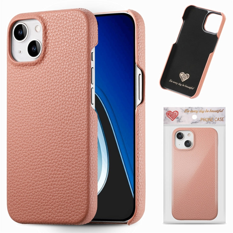 Litchi Oil Edge Leather Back Phone Case, For iPhone 15