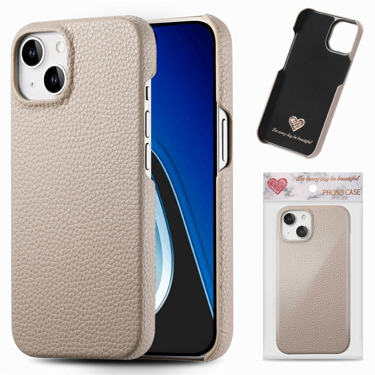 Litchi Oil Edge Leather Back Phone Case, For iPhone 15