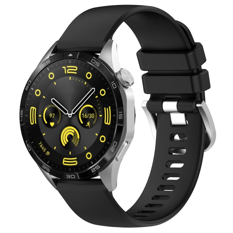 Liquid Glossy Silver Buckle Silicone Watch Band, For Huawei Watch GT4 46mm 22mm, For Huawei Watch GT4 41mm 18mm, For Huawei Watch 4 Pro 22mm, For Huawei Watch 4 22mm