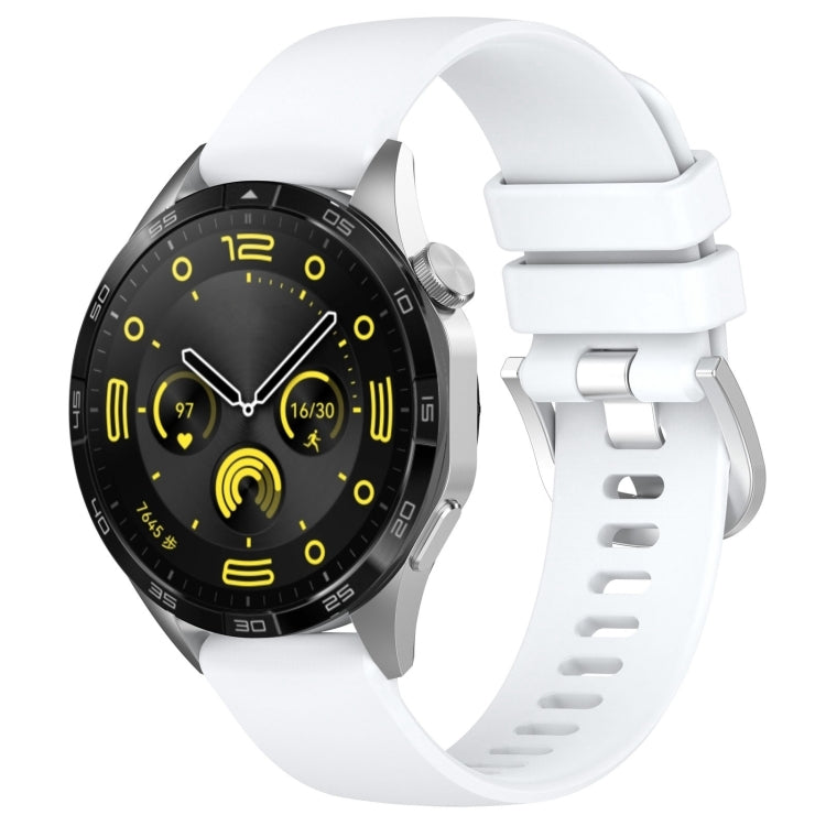 Liquid Glossy Silver Buckle Silicone Watch Band, For Huawei Watch GT4 46mm 22mm, For Huawei Watch GT4 41mm 18mm, For Huawei Watch 4 Pro 22mm, For Huawei Watch 4 22mm