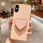 Electroplating Love Heart Holder TPU Phone Case, For iPhone 12 Pro, For iPhone 12 mini, For iPhone 11 Pro Max, For iPhone 11, For iPhone 11 Pro, For iPhone X / XS, For iPhone XR, For iPhone XS Max