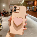 غطاء هاتف TPU مع حامل قلب محبب مطلي بالكهرباء، لأيفون 17e / 16e، لأيفون 17 برو ماكس، لأيفون 17 برو، لأيفون 17، لأيفون إير، لأيفون 16 برو ماكس، لأيفون 16 برو، لأيفون 16 بلس