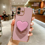 غطاء هاتف TPU مع حامل قلب محبب مطلي بالكهرباء، لأيفون 17e / 16e، لأيفون 17 برو ماكس، لأيفون 17 برو، لأيفون 17، لأيفون إير، لأيفون 16 برو ماكس، لأيفون 16 برو، لأيفون 16 بلس