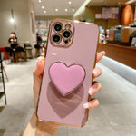غطاء هاتف TPU مع حامل قلب محبب مطلي بالكهرباء، لأيفون 17e / 16e، لأيفون 17 برو ماكس، لأيفون 17 برو، لأيفون 17، لأيفون إير، لأيفون 16 برو ماكس، لأيفون 16 برو، لأيفون 16 بلس