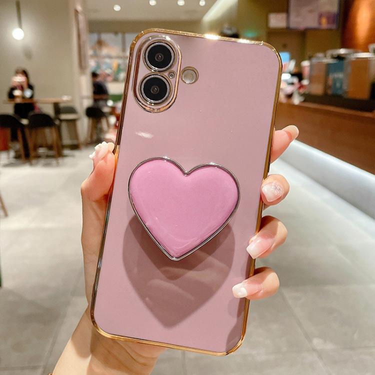 غطاء هاتف TPU مع حامل قلب محبب مطلي بالكهرباء، لأيفون 17e / 16e، لأيفون 17 برو ماكس، لأيفون 17 برو، لأيفون 17، لأيفون إير، لأيفون 16 برو ماكس، لأيفون 16 برو، لأيفون 16 بلس