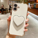 غطاء هاتف TPU مع حامل قلب محبب مطلي بالكهرباء، لأيفون 17e / 16e، لأيفون 17 برو ماكس، لأيفون 17 برو، لأيفون 17، لأيفون إير، لأيفون 16 برو ماكس، لأيفون 16 برو، لأيفون 16 بلس
