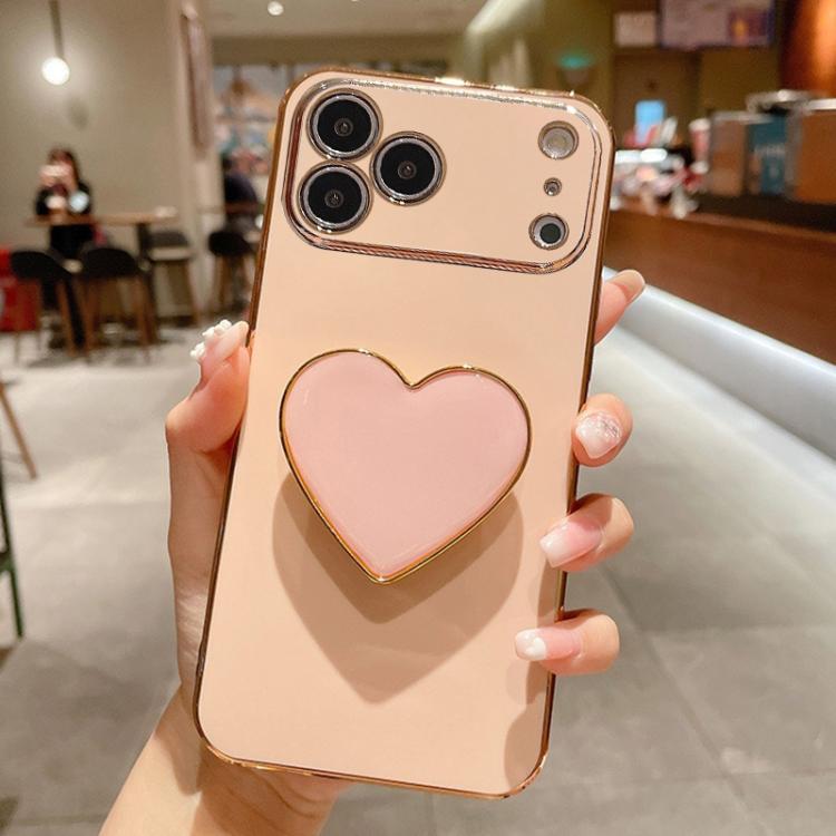 غطاء هاتف TPU مع حامل قلب محبب مطلي بالكهرباء، لأيفون 17e / 16e، لأيفون 17 برو ماكس، لأيفون 17 برو، لأيفون 17، لأيفون إير، لأيفون 16 برو ماكس، لأيفون 16 برو، لأيفون 16 بلس