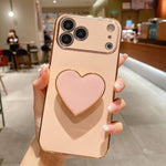 غطاء هاتف TPU مع حامل قلب محبب مطلي بالكهرباء، لأيفون 17e / 16e، لأيفون 17 برو ماكس، لأيفون 17 برو، لأيفون 17، لأيفون إير، لأيفون 16 برو ماكس، لأيفون 16 برو، لأيفون 16 بلس