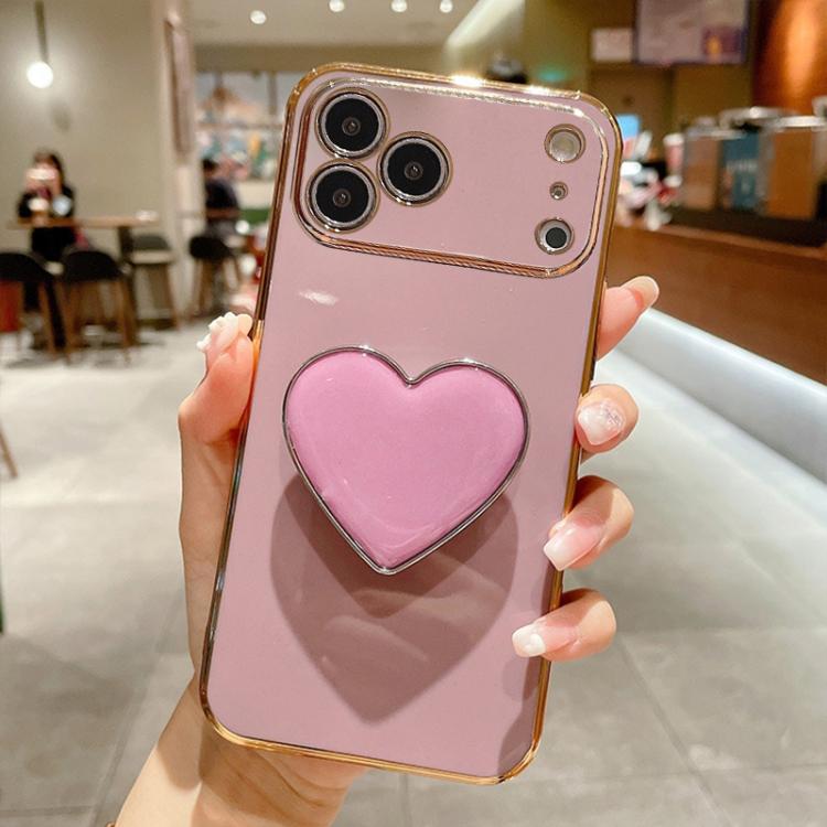 غطاء هاتف TPU مع حامل قلب محبب مطلي بالكهرباء، لأيفون 17e / 16e، لأيفون 17 برو ماكس، لأيفون 17 برو، لأيفون 17، لأيفون إير، لأيفون 16 برو ماكس، لأيفون 16 برو، لأيفون 16 بلس