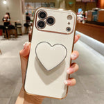 غطاء هاتف TPU مع حامل قلب محبب مطلي بالكهرباء، لأيفون 17e / 16e، لأيفون 17 برو ماكس، لأيفون 17 برو، لأيفون 17، لأيفون إير، لأيفون 16 برو ماكس، لأيفون 16 برو، لأيفون 16 بلس