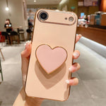 غطاء هاتف TPU مع حامل قلب محبب مطلي بالكهرباء، لأيفون 17e / 16e، لأيفون 17 برو ماكس، لأيفون 17 برو، لأيفون 17، لأيفون إير، لأيفون 16 برو ماكس، لأيفون 16 برو، لأيفون 16 بلس
