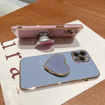غطاء هاتف TPU مع حامل قلب محبب مطلي بالكهرباء، لأيفون 17e / 16e، لأيفون 17 برو ماكس، لأيفون 17 برو، لأيفون 17، لأيفون إير، لأيفون 16 برو ماكس، لأيفون 16 برو، لأيفون 16 بلس