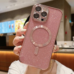 غطاء هاتف TPU مطلي بالكهرباء مع بريق وماجسيف، لأيفون 16 برو، لأيفون 16 بلس، لأيفون 16، لأيفون 15 برو ماكس، لأيفون 15 برو، لأيفون 15 بلس