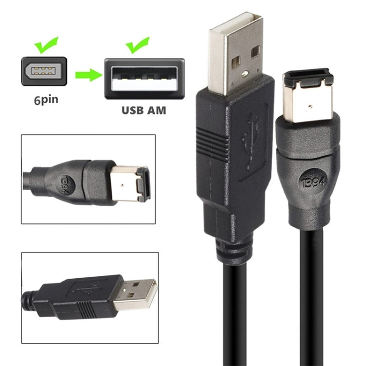 كابل محول JUNSUNMAY Firewire IEEE 1394 6 دبابيس ذكر إلى USB 2.0 ذكر، 1.8 متر، 3 متر، 4.5 متر