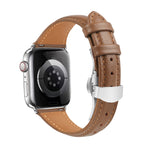 سوار ساعة من الجلد العادي مع إبزيم فراشة، لساعات Apple Watch SE 2022 40mm، وApple Watch SE 2022 44mm، وApple Watch Series 7 41mm، وApple Watch Series 7 45mm