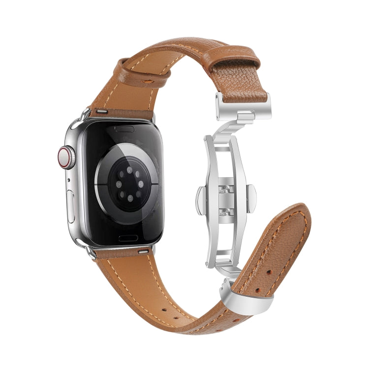 سوار ساعة من الجلد العادي مع إبزيم فراشة، لساعات Apple Watch SE 2022 40mm، وApple Watch SE 2022 44mm، وApple Watch Series 7 41mm، وApple Watch Series 7 45mm