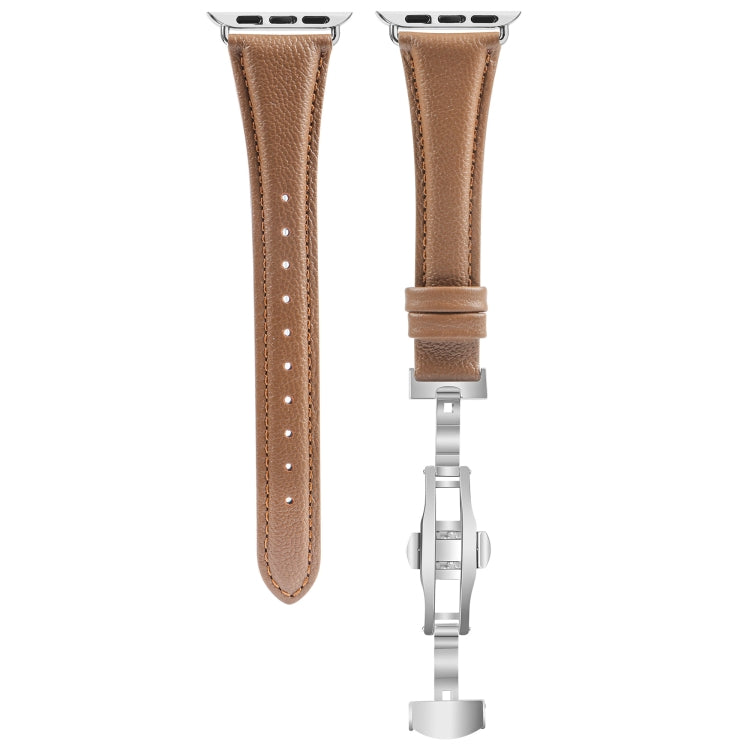 سوار ساعة من الجلد العادي مع إبزيم فراشة، لساعات Apple Watch SE 2022 40mm، وApple Watch SE 2022 44mm، وApple Watch Series 7 41mm، وApple Watch Series 7 45mm