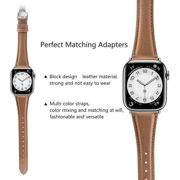 سوار ساعة من الجلد العادي مع إبزيم فراشة، لساعات Apple Watch SE 2022 40mm، وApple Watch SE 2022 44mm، وApple Watch Series 7 41mm، وApple Watch Series 7 45mm