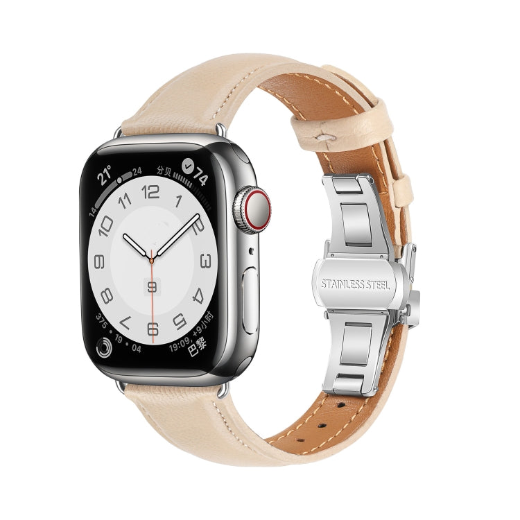 سوار ساعة من الجلد العادي مع إبزيم فراشة، لساعات Apple Watch SE 2022 40mm، وApple Watch SE 2022 44mm، وApple Watch Series 7 41mm، وApple Watch Series 7 45mm
