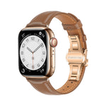 سوار ساعة من الجلد العادي مع إبزيم فراشة، لساعات Apple Watch SE 2022 40mm، وApple Watch SE 2022 44mm، وApple Watch Series 7 41mm، وApple Watch Series 7 45mm